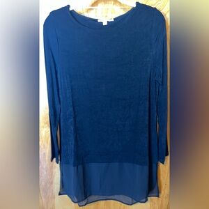 Chico’s Travelers black slinky long sleeve top with chiffon trim Size 1 (Medium)